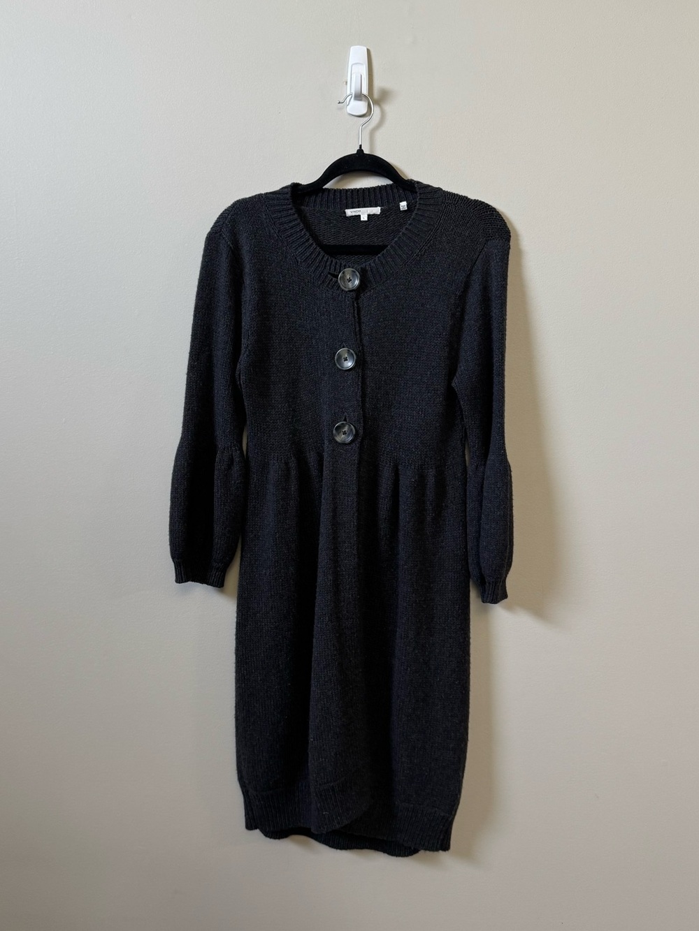 VINCE Bishop sleeve babydoll wool blend button front charcoal grey knit cardigan
